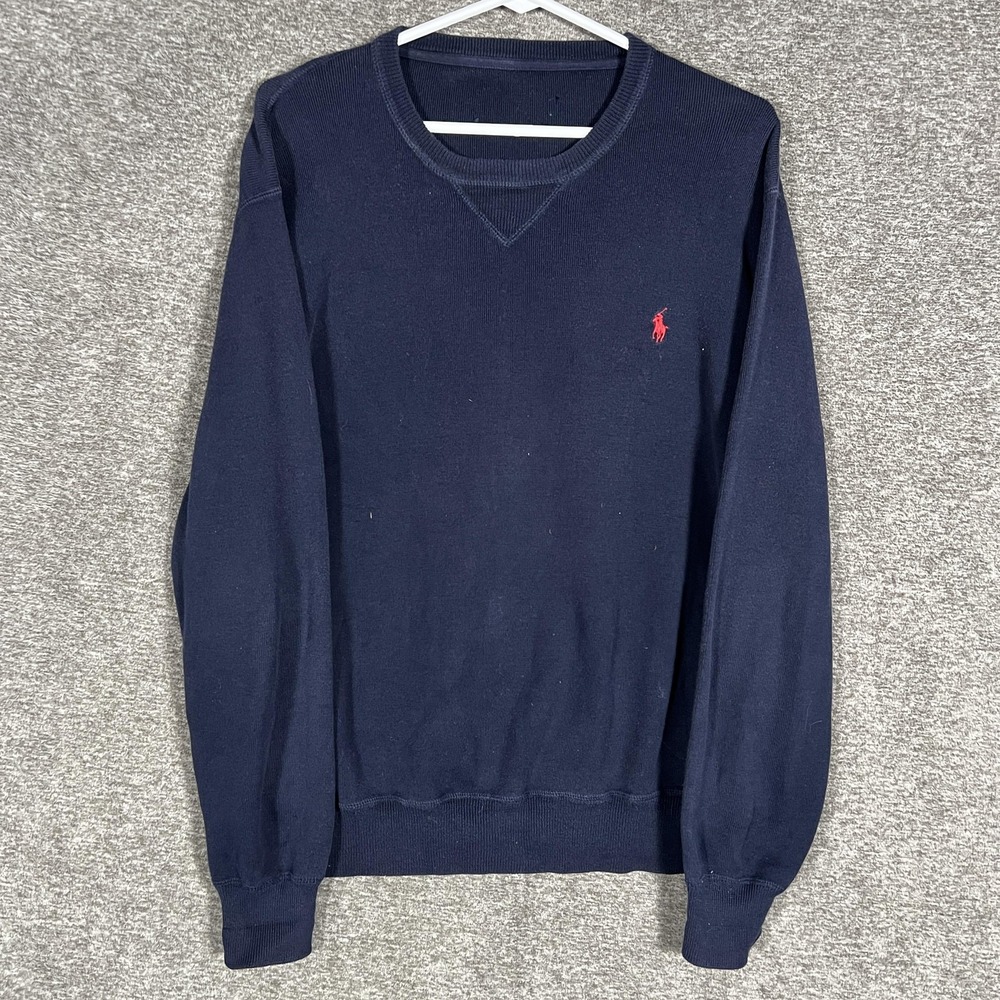 Ralph Lauren Polo‎ Sweater Mens XL Navy Blue Red Pony Logo Crewneck Knit